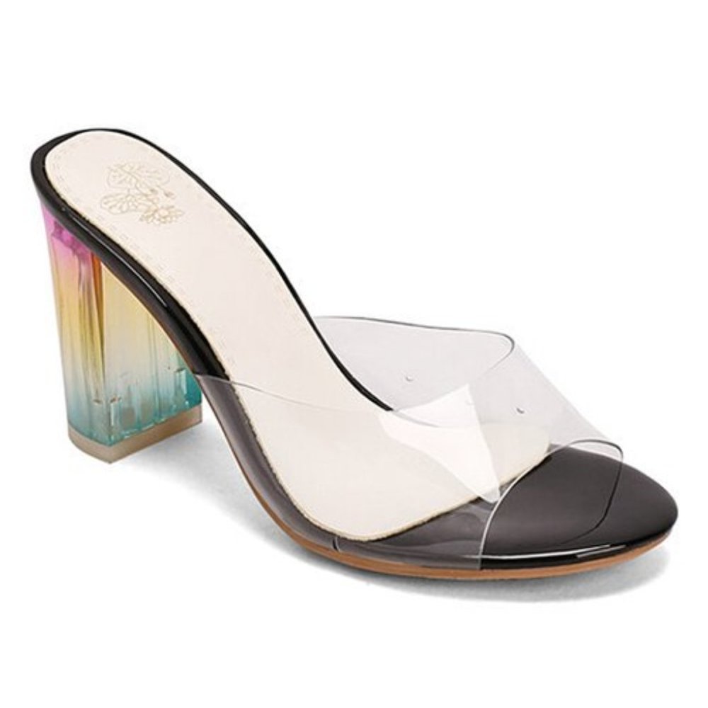 Elegant Block Heels Peep Toe Slides Sandals Transparent